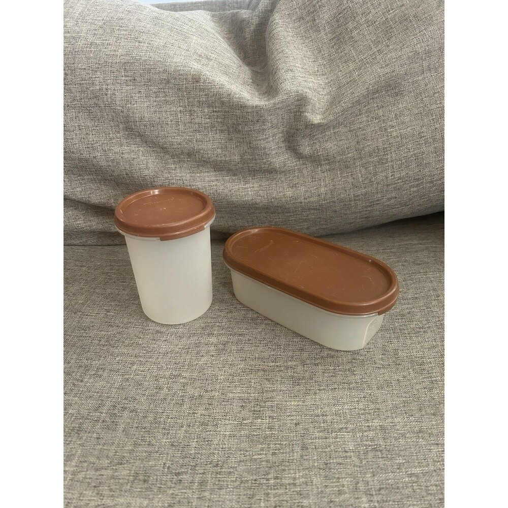 Tupperware #1606-30 #1611-3 Modular Mates Containers Brown Lids Vintage Set Of 2